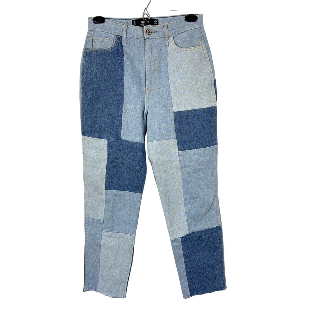 Hollister ultra high-rise mom jeans 3 Short Patchwork Denim raw hem 26 x 25